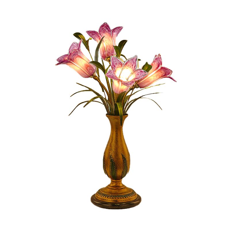 Lily Purple/White Glass Nombo Light American Garden American 4 Bulbs soggiorno Night Table Lighting