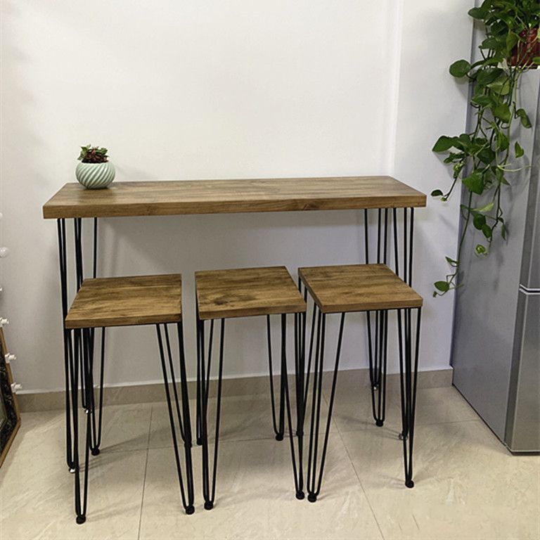 Brown and Light Brown Modern Style Bar Table Solid Wood and Iron Coffee Shop Bar Table