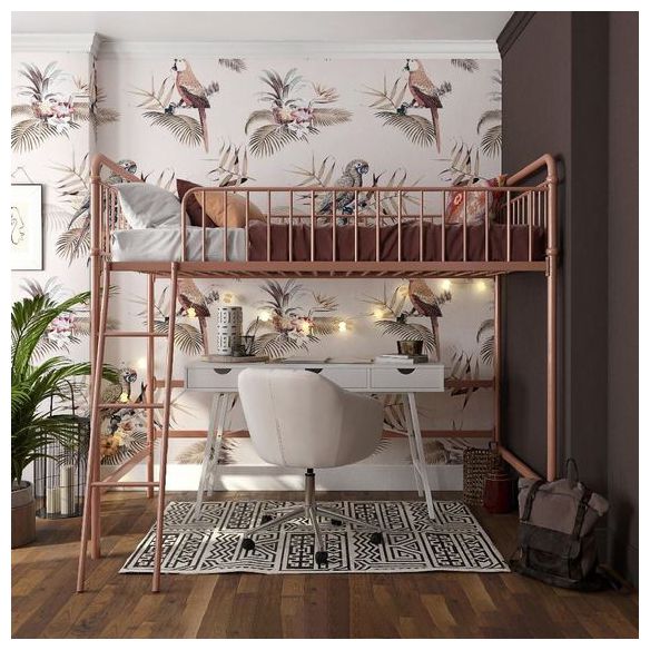 Contemporary Metal High Loft Slat Tall Toddler House Bed with Guardrail