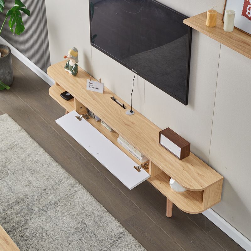 15.75-inch High TV Console Scandinavian Wood TV Console Stand With Open Shelf