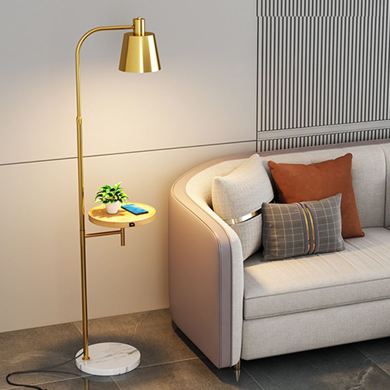 Nordic Style Metal Floor Lamp Cylinder Shape Shade Floor Light with Tea Table for Bedroom