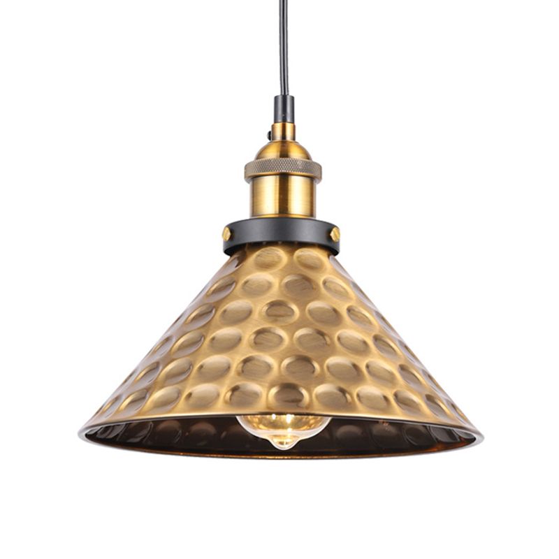 Barn Shade Metal Suspension Light Industrial Style 1 Bulb Brass Adjustable Hanging Ceiling Light