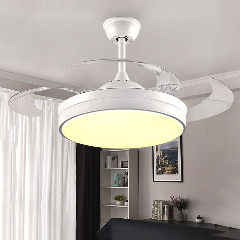 LED Acryl plafondventilator verlichting eigentijdse witte ring eetkamer semi -spoelmontage lamp met 8 messen, 36 "/42" breed