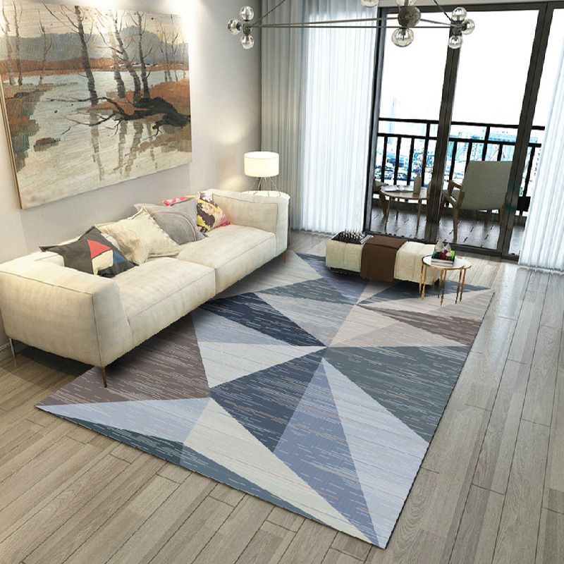 Gray Simple Carpet Polyester Geometric Carpet Stain Resistant Carpet for Living Room