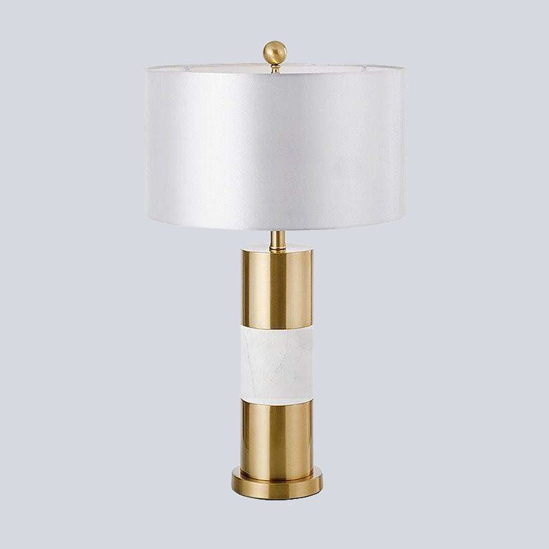 White Column Metal Table Lamp Minimalism 1-Light Fabric Nightstand Lighting for Bedroom