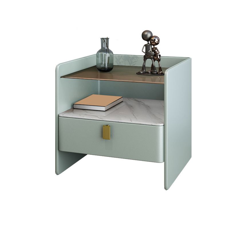 Glass Top 19 Inch H Night Table Open Storage Modern 1-Drawer Nightstand