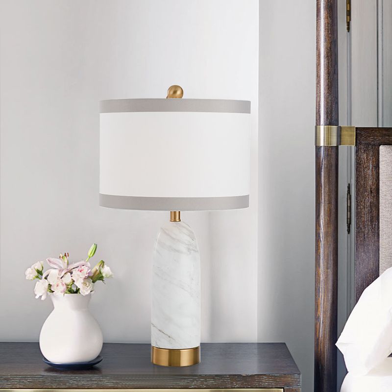 1 Head Dining Room Task Light Modern White Table Lamp with Cylindrical Fabric Shade