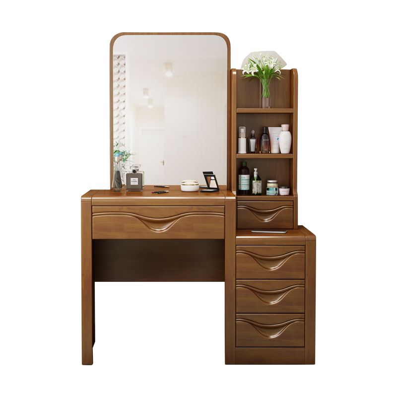 Traditional Solid Wood Vanity Makeup Table with Drawers and Mirror