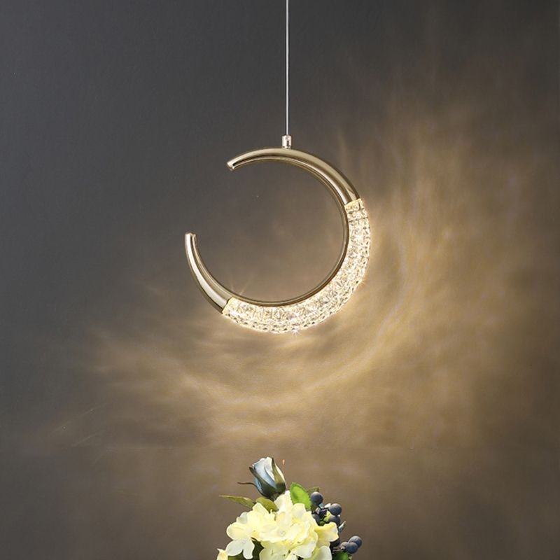 Nordic Style Metal Pendant Light Moon Shape Ceiling Lamp with Acrylic Shade for Bedroom