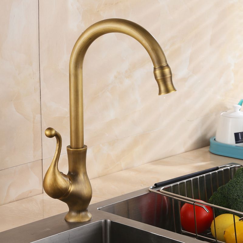 Traditional Kitchen Faucet Brass High Arc Gold Standard Kitchen Faucets with Single Handle