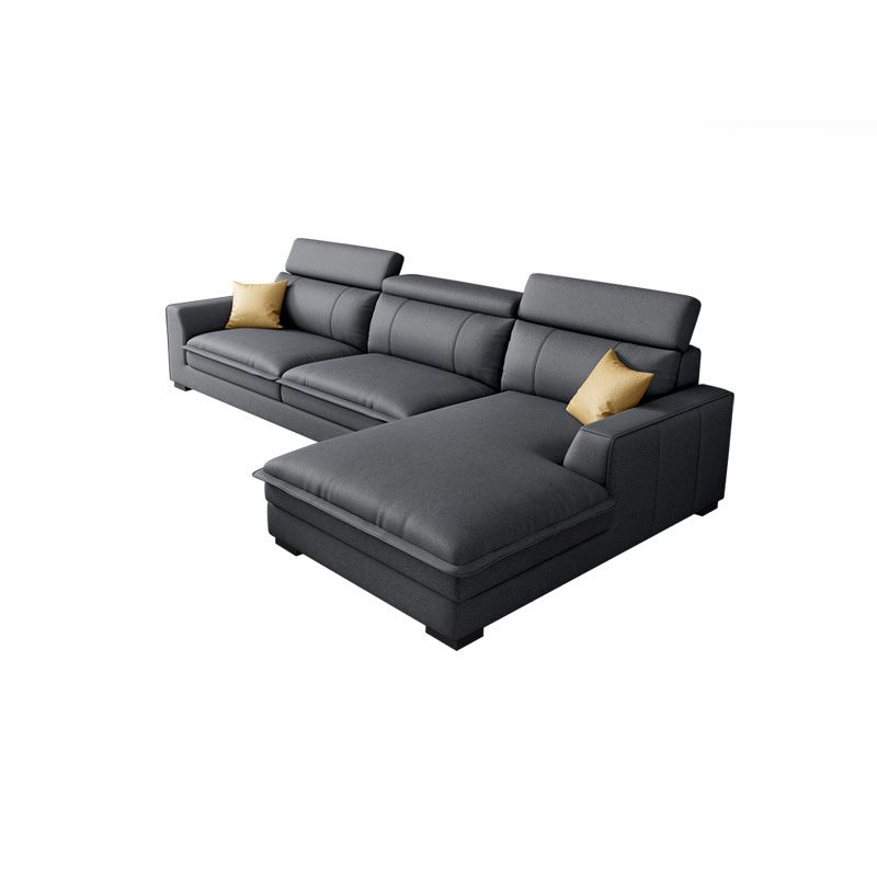 Square Arm Dark Gray Cushion Back Storage Faux Leather L-Shape Sofa