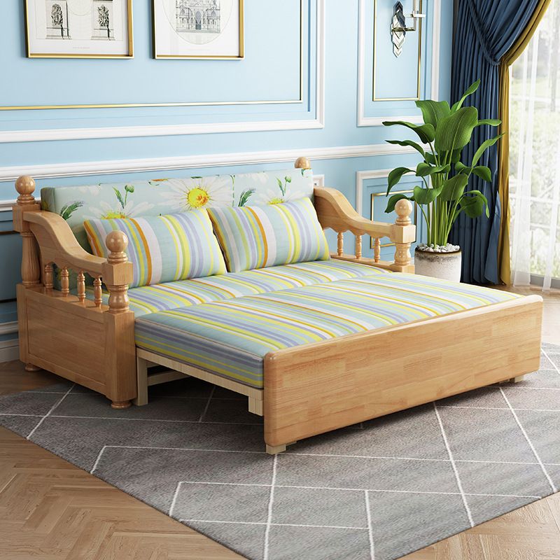 Scandinavian Solid Wood Fabric Mattress No Theme Rubberwood Bed