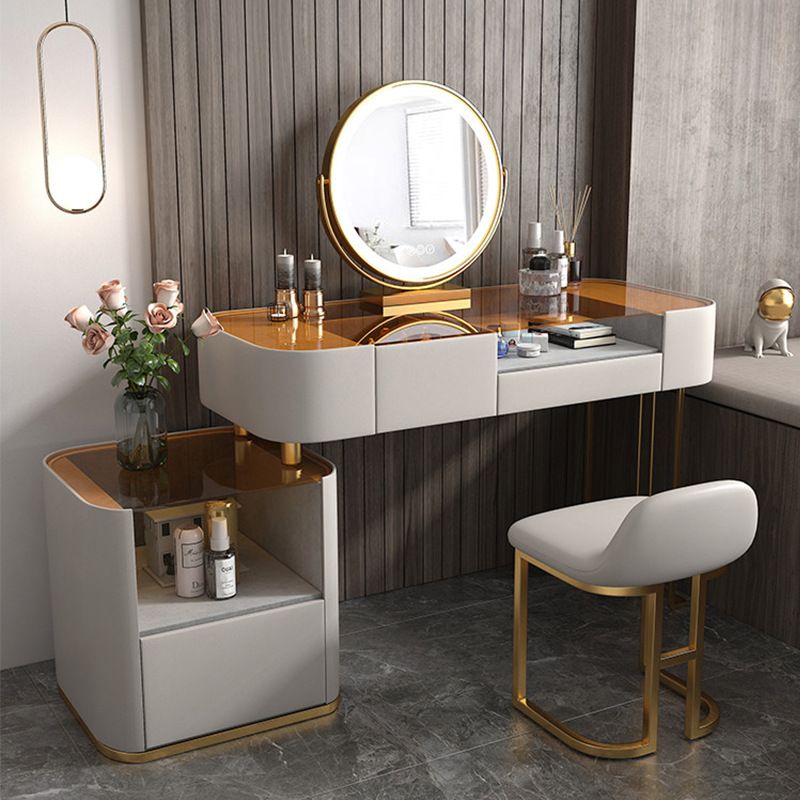 Glam 3 Drawers Vanity Dressing Table Set Solid Wood Makeup Vanity Desk Table