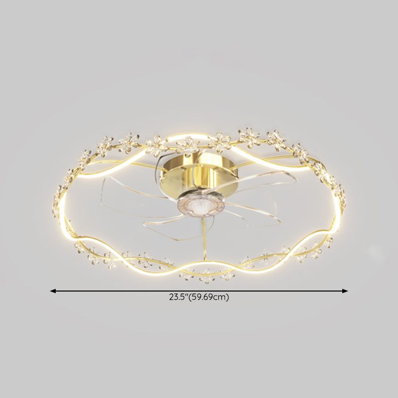 Modern Round Fan Lighting Fixture in Gold Metal and Acrylic LED Ceiling Fan