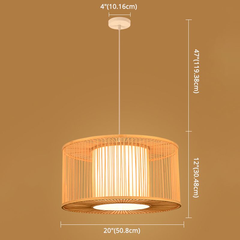 Stile asiatico semplicità appesa Bamboo e imitazione in pelle di pecora a doppia tonalità 1 lampada a sospensione leggera