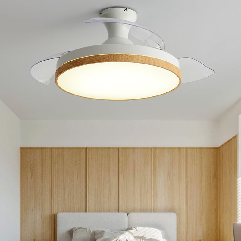 42in Frequency Conversion Fan Light Fixture Nordic Wood Finish LED Semi Flush Mount Lamp