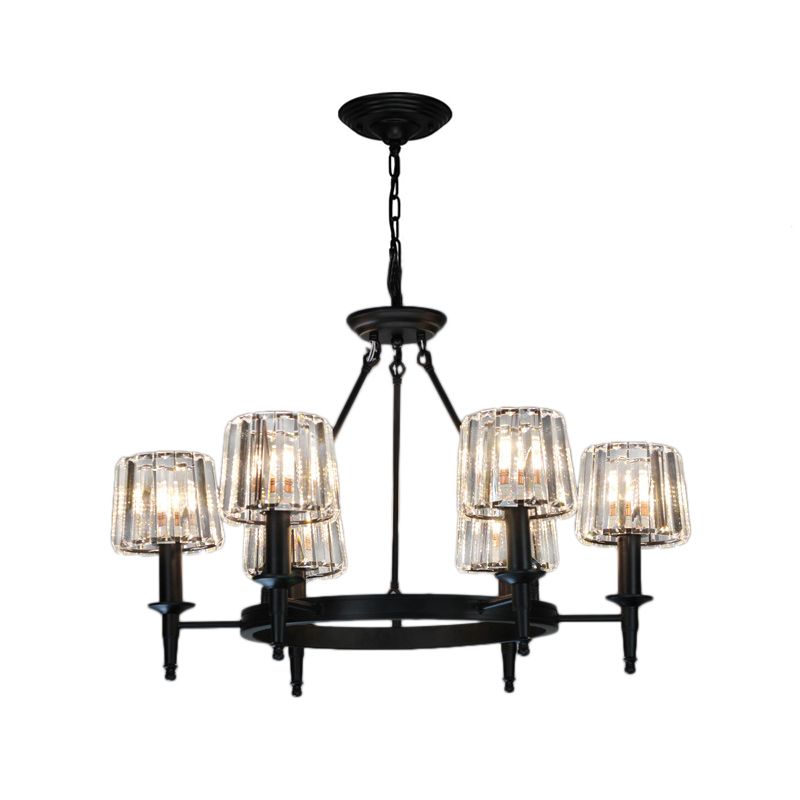 Circle Chandelier Lamp Contemporary Crystal 6/8 Bulbs Black Hanging Pendant Light for Living Room