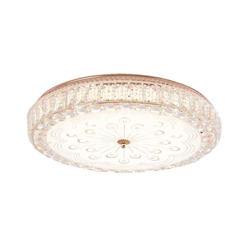 16 "/19.5" Wide Round Ceiling Flush Light Metal and Crystal DEL Flush Mount Lamp with Peacock Tail / Flower Pattern in Gold