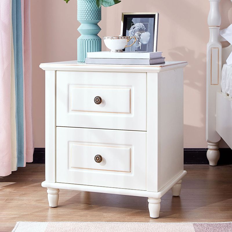 White Kids Bedside Table Wooden Kids Nightstand with 2 Drawers