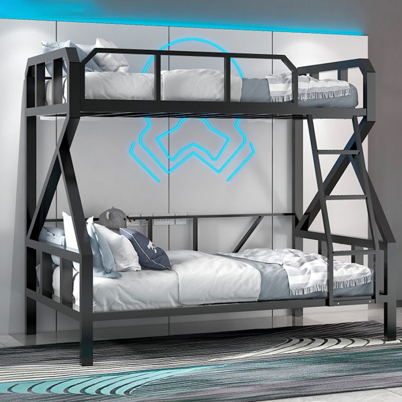 Contemporary Standard Bunk Bed Metal Black Bunk with Guardrail