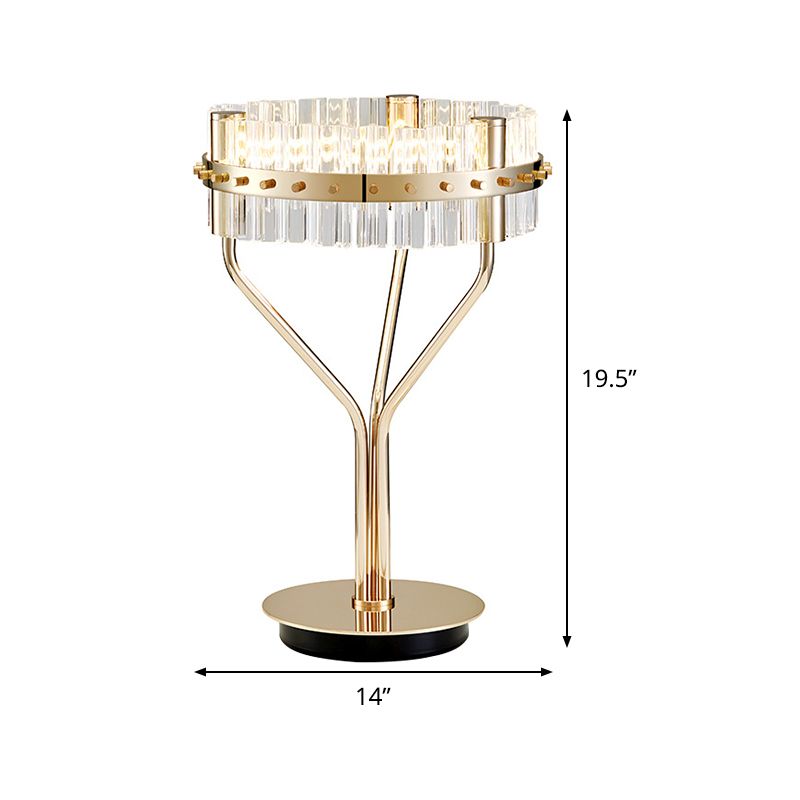 Lámpara de mesa nocturna de cristal biselada contemporánea de escritorio cilíndrico en oro