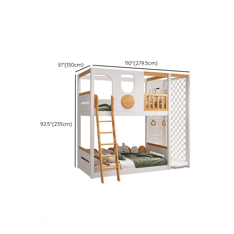 Contemporary White Bunk Bed in Solid Wood with Built-In Ladder