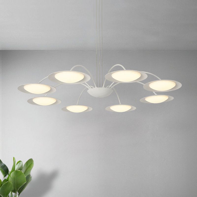 Disc Chandelier Light Fixture Simple Style Metal 8 Heads White Hanging Light Kit for Living Room