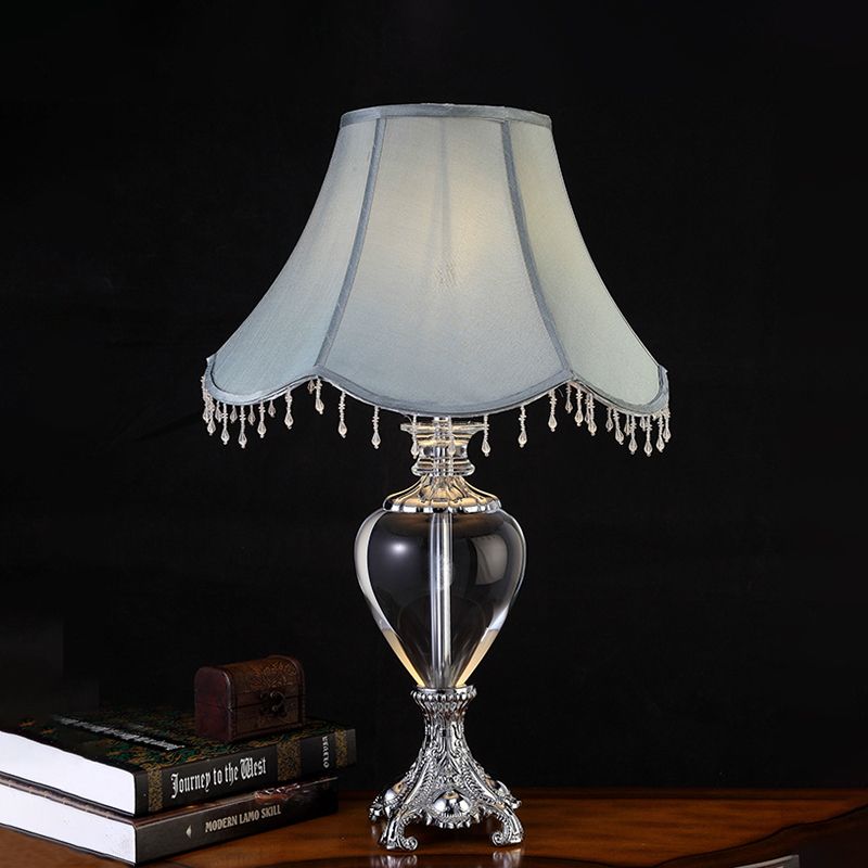 Grey Single Head Night Table Lamp Traditionalism K9 Crystal Nightstand Light for Living Room