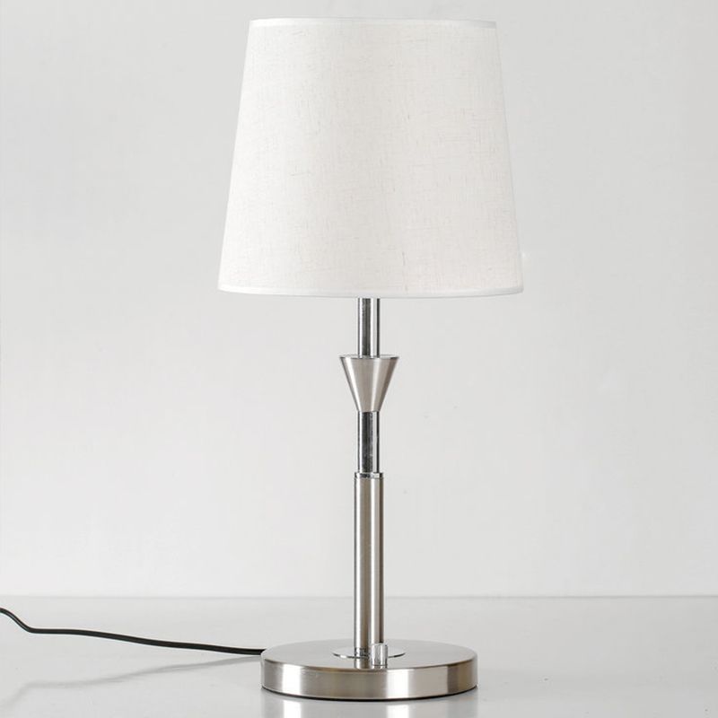 Barrel Desk Light Modern Fabric 1 Bulb Night Table Lamp in White with Metal Base