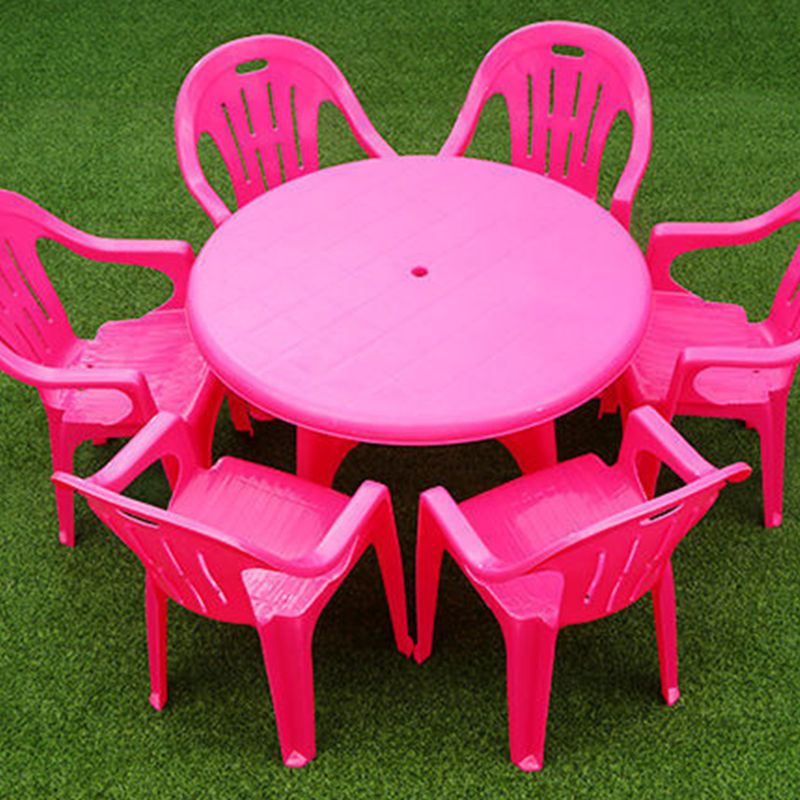 Contemporary Water Resistant Patio Table Plastic Rectangle/Round with Umbrella Hole