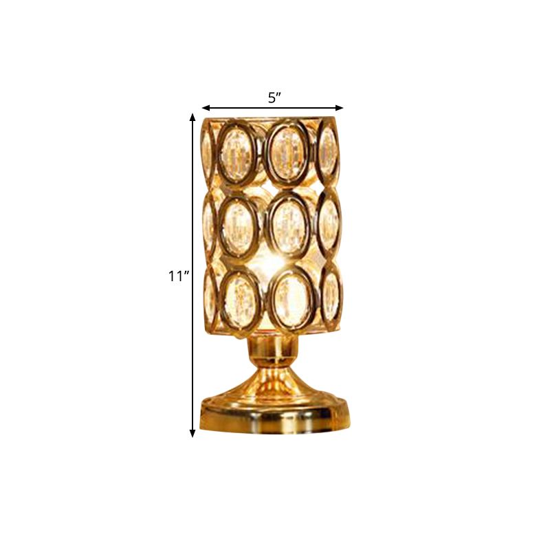 Modernism 1 Bulb Table Light with Crystal-Encrusted Shade Gold Tapered/Cylinder Reading Lamp