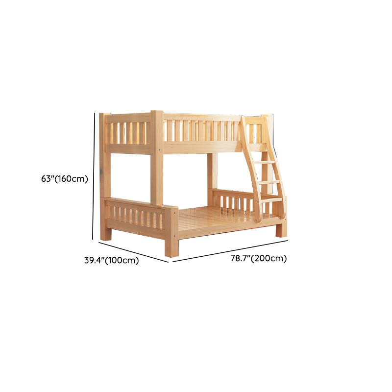 Modern Solid Wood Bunk Bed Natural Kid Bed with Stairway and Guardrail