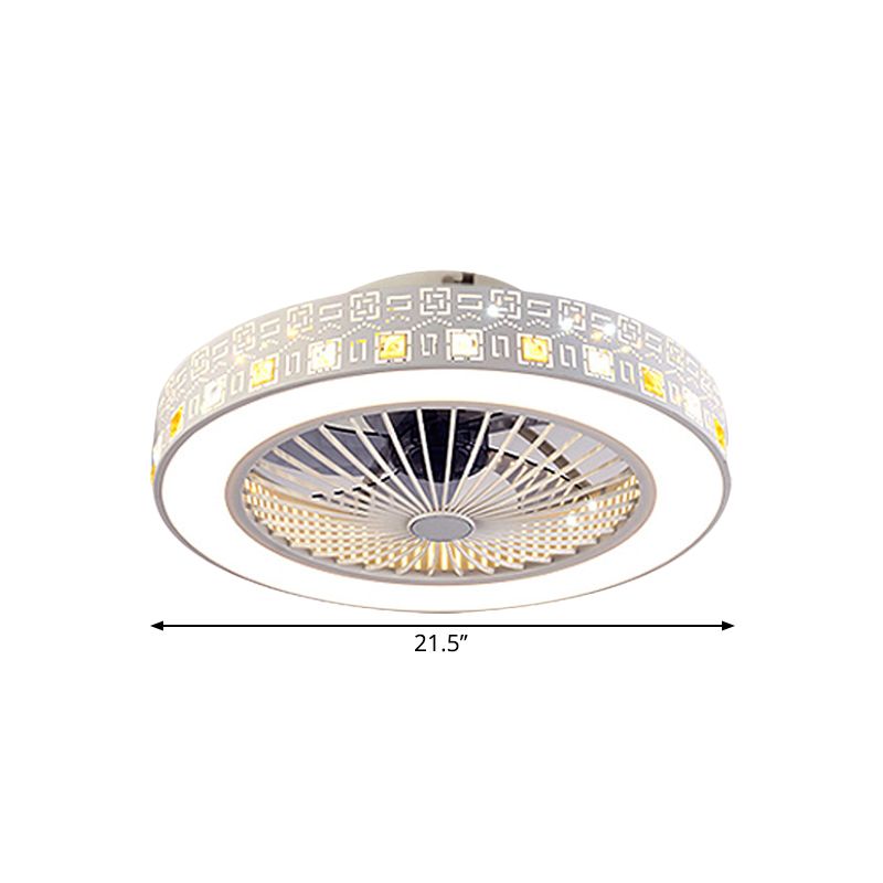 19,5 "/21,5" W LED Parlour semi-rince modernisme chrome suspendu lumière ventilateur avec nuance acrylique circulaire