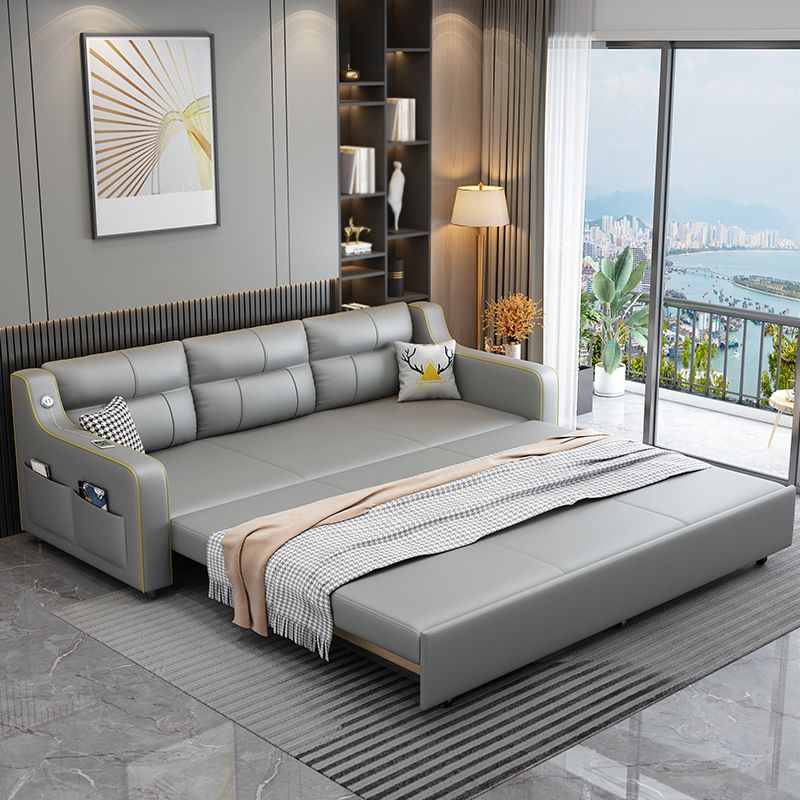 Scandinavian Upholstered Sleeper Sofa Faux Leather Convertible Sofas