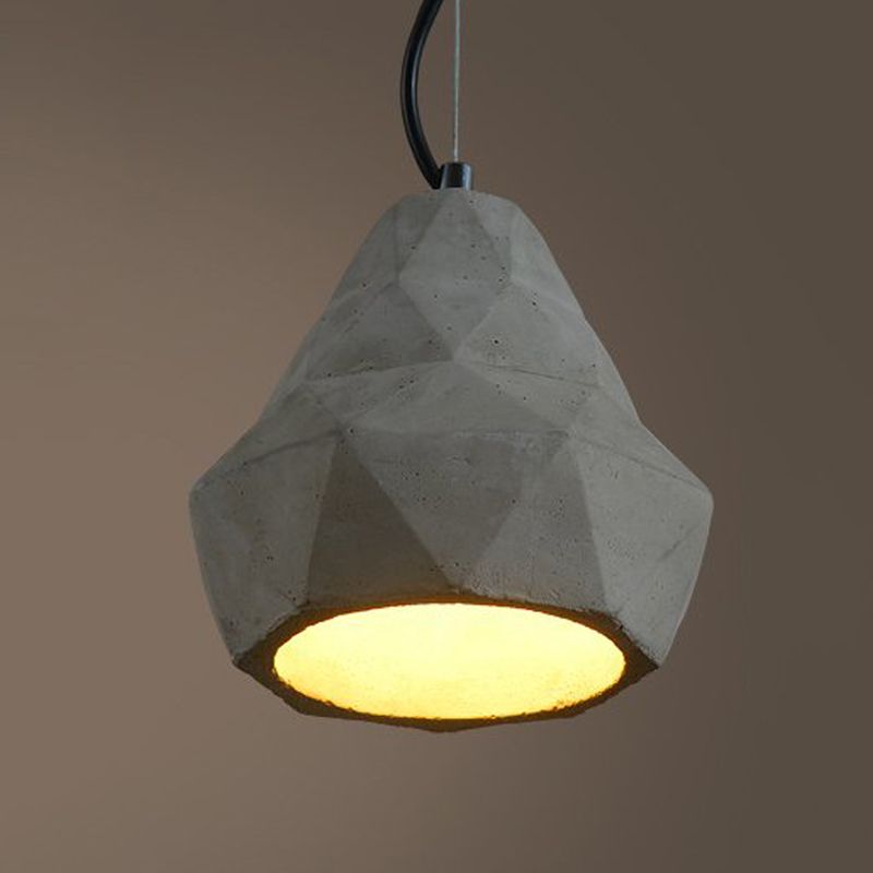 7"/10" W 1 Light Mini Pendant Light Fixture Antiqued Restaurant Ceiling Lamp with Geometry Cement Shade in Grey