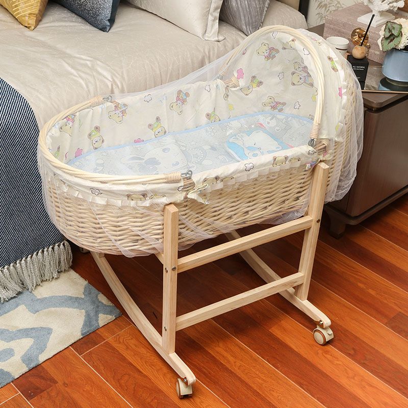 Traditional Portable Moses Basket Oval Cradle with Playpen for Newborn