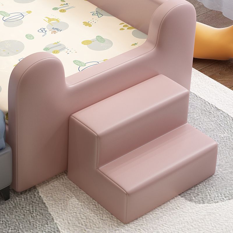 Genuine Leather Upholstered Kids Bed in Pink Modern Twin Bed with Mattress