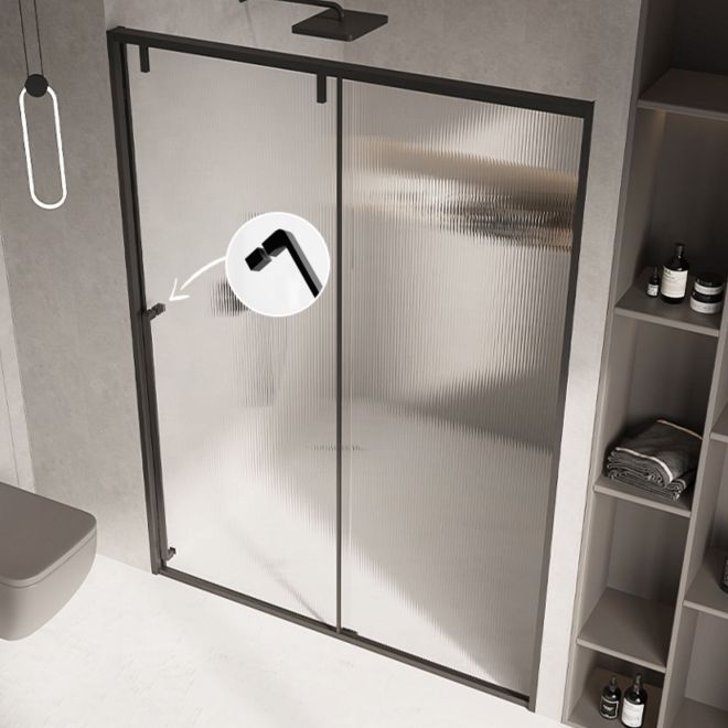 Glass and Metal Shower Door Simple One-Line Shower Black Bath Door