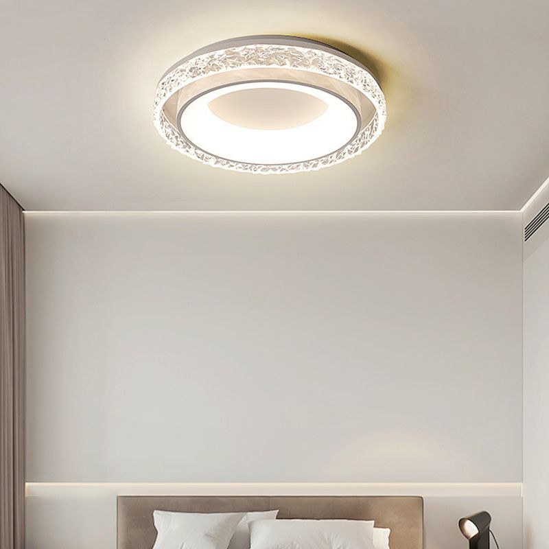 Metal and Acrylic Flush Round LED Contemporary Ceiling Flush Mount in White & Clear