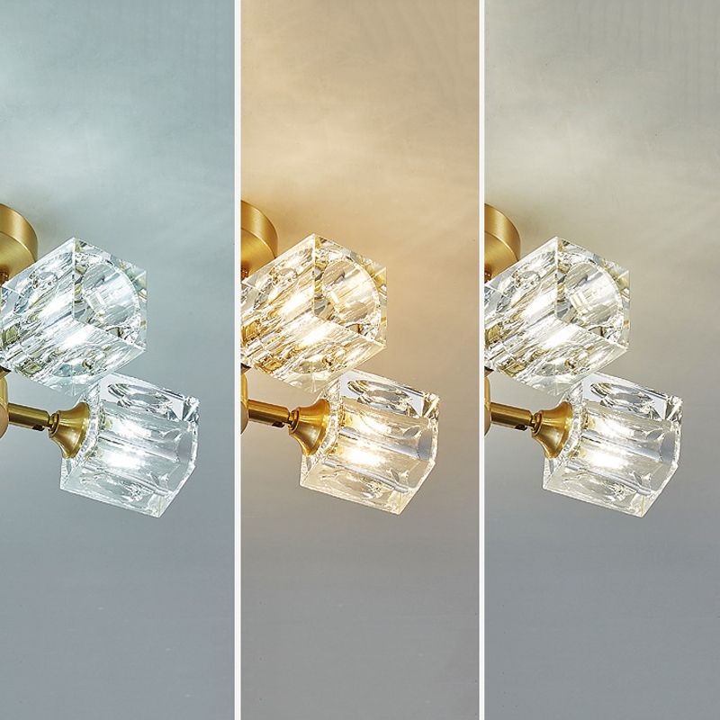 3/4/5/6-Light Modernism Golden Flush Mount Lighting Crystal Shaded Ceiling Light