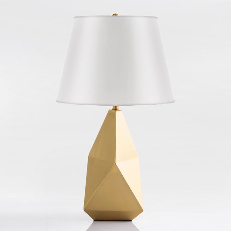 Postmodern Bucket Shade Table Lighting Fabric Single Bedside Nightstand Lamp in Gold