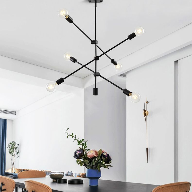 Black Nordic Style Minimalism Chandelier Arm Adjustable 6-lights Molecular Shaped Metal Hanging Light