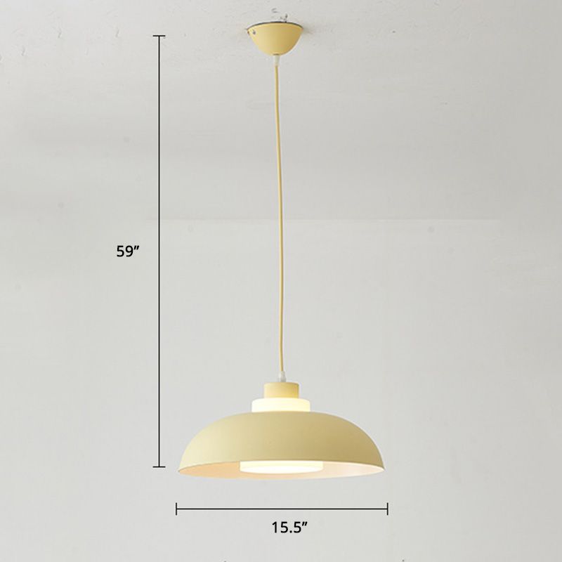 Aluminum Bowl Ceiling Hang Light Macaron Single-Bulb Pendant Lamp with Acrylic Shade Insert