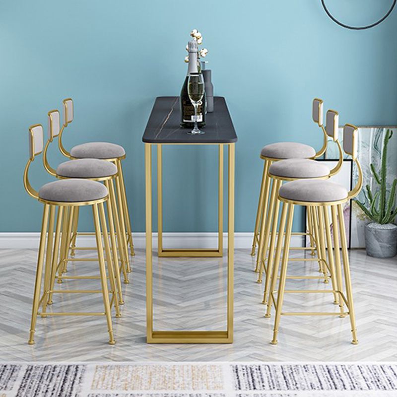 Glam Gold Iron Bar Dining Table Stone Top Indoor Bistro Table with Sled Pedestal