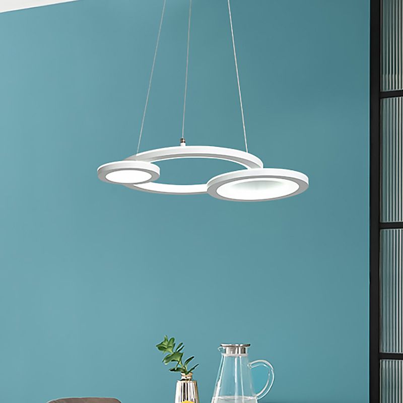 Acrylic Round Chandelier Lighting Modern Led White/Grey Hanging Pendant Lamp for Dining Room in White/Warm Light