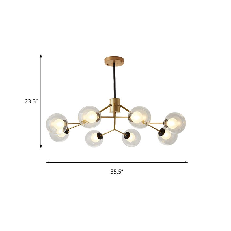 Contemporary Twig Shaped Chandelier with Orb Shade 3/6/8/10 Heads Metallic Pendant Light for Dining Room