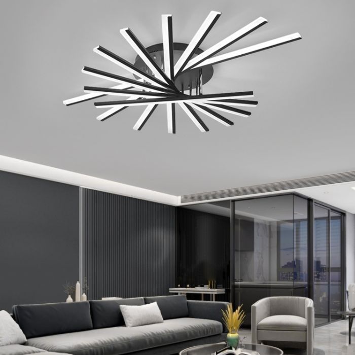 Aluminum Living  Room LED Flush Ceiling Lights Linear Modern Black Flush Mount