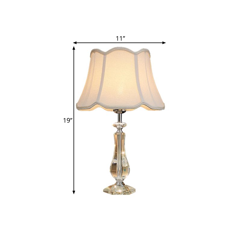 1 Head Flared/Pleated Shade Table Light Traditional Beige/Burgundy/Sky Blue Fabric Nightstand Lamp with Crystal Column