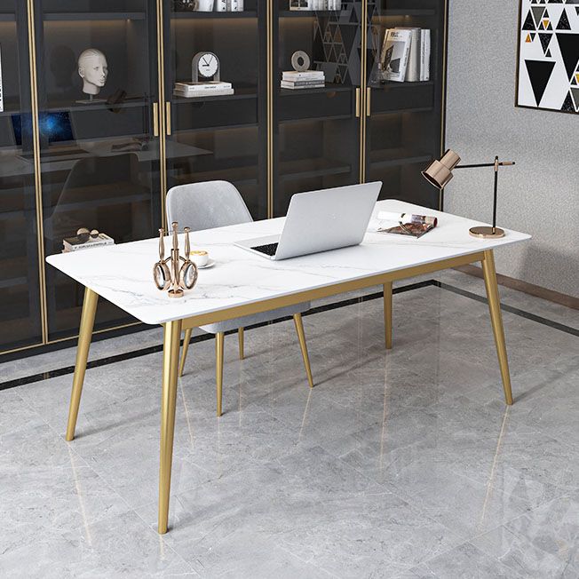 Glam Style Office Desk Rectangular Writing Desk with Metal Legs