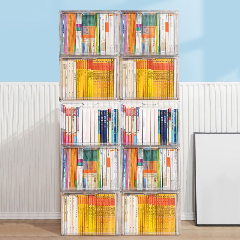 Contemporary Plastic Book Shelf Tabletop Standard Kids Bookcase in Transparent